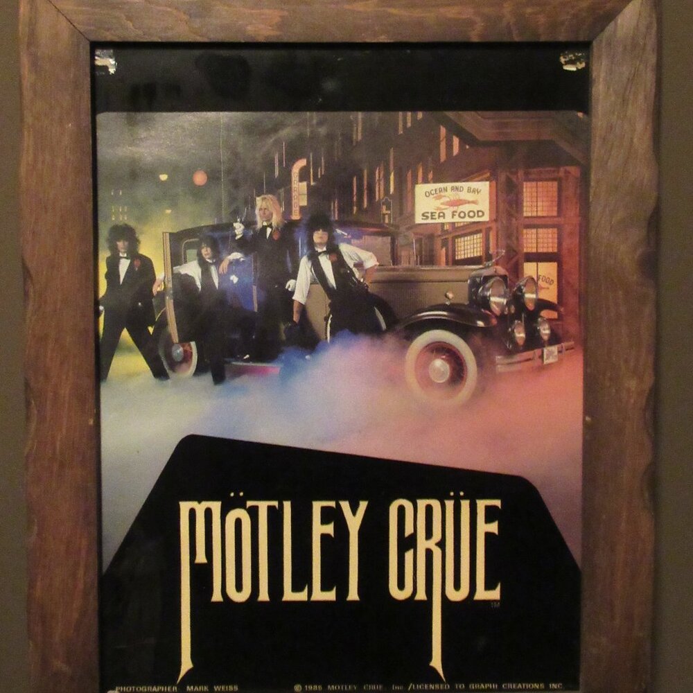 Vintage 1985 Motley Crue Wall Art Wood Frame, Glass